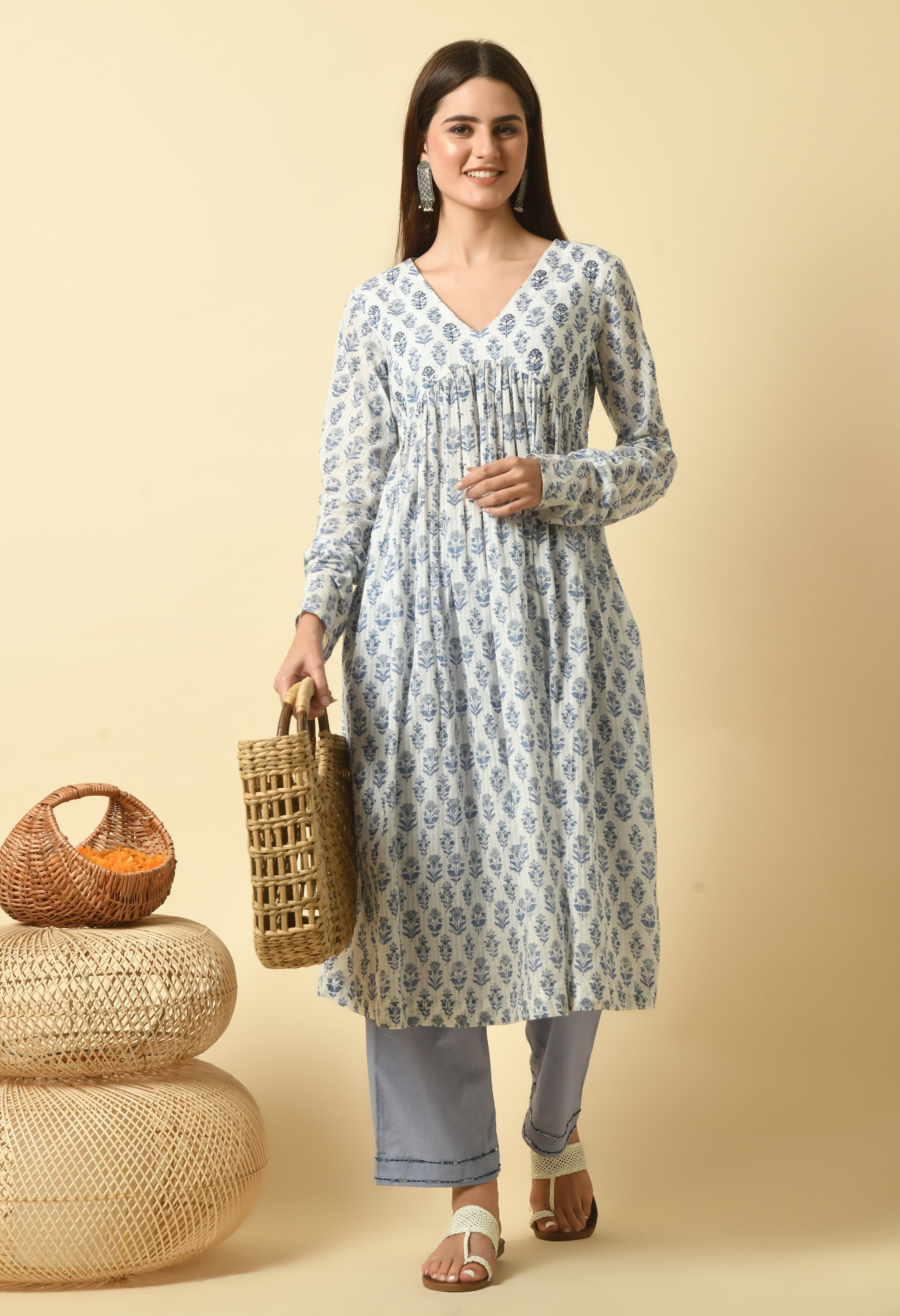 Tarang Handblock Cotton Anarkali Set | Block Print Anarkali Kurta Set For Women